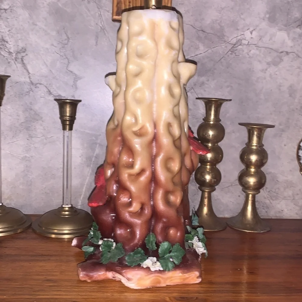 Vintage 1970s Hand Carved Wax Candle Sculpture With Cardinals Holiday Winter - Picture 8 of 17